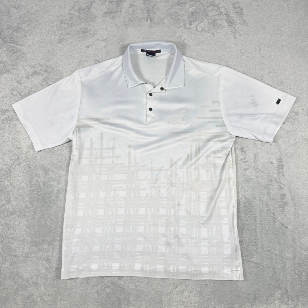 Nike Tiger Woods Mens Med Polo Shirt Sanctuary Golf Course White Grey Grid